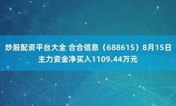 炒股配资平台大全 合合信息（688615）8月15日主力资金净买入1109.44万元
